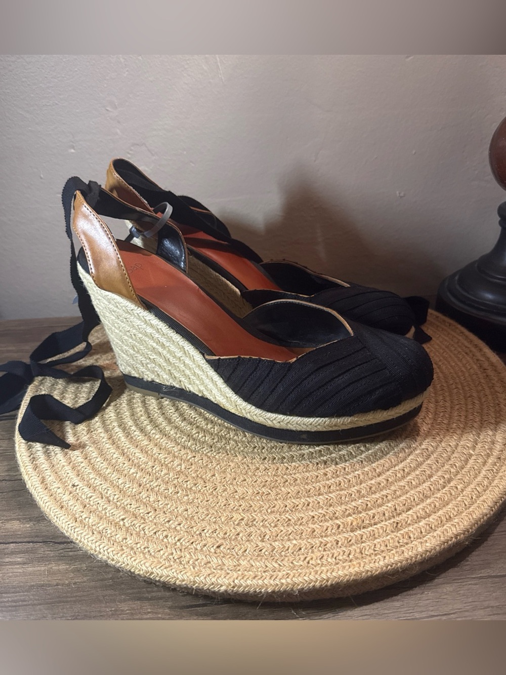 Gap Black Espadrille Wedge Ankle Tie Women's Shoes